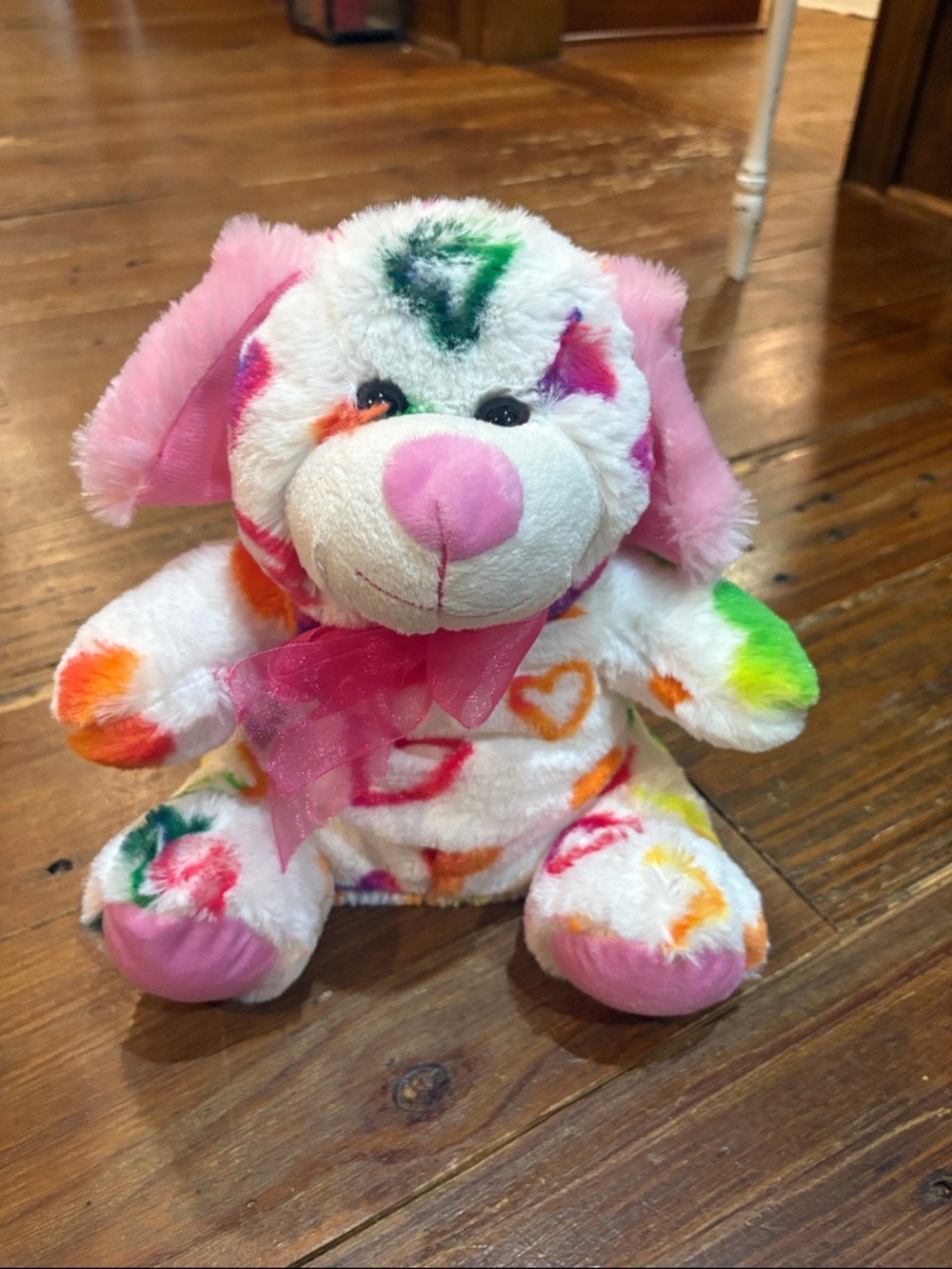 Tie-Dye Heart Puppy Plush Toy - White with Pink, Green, Orange Accents